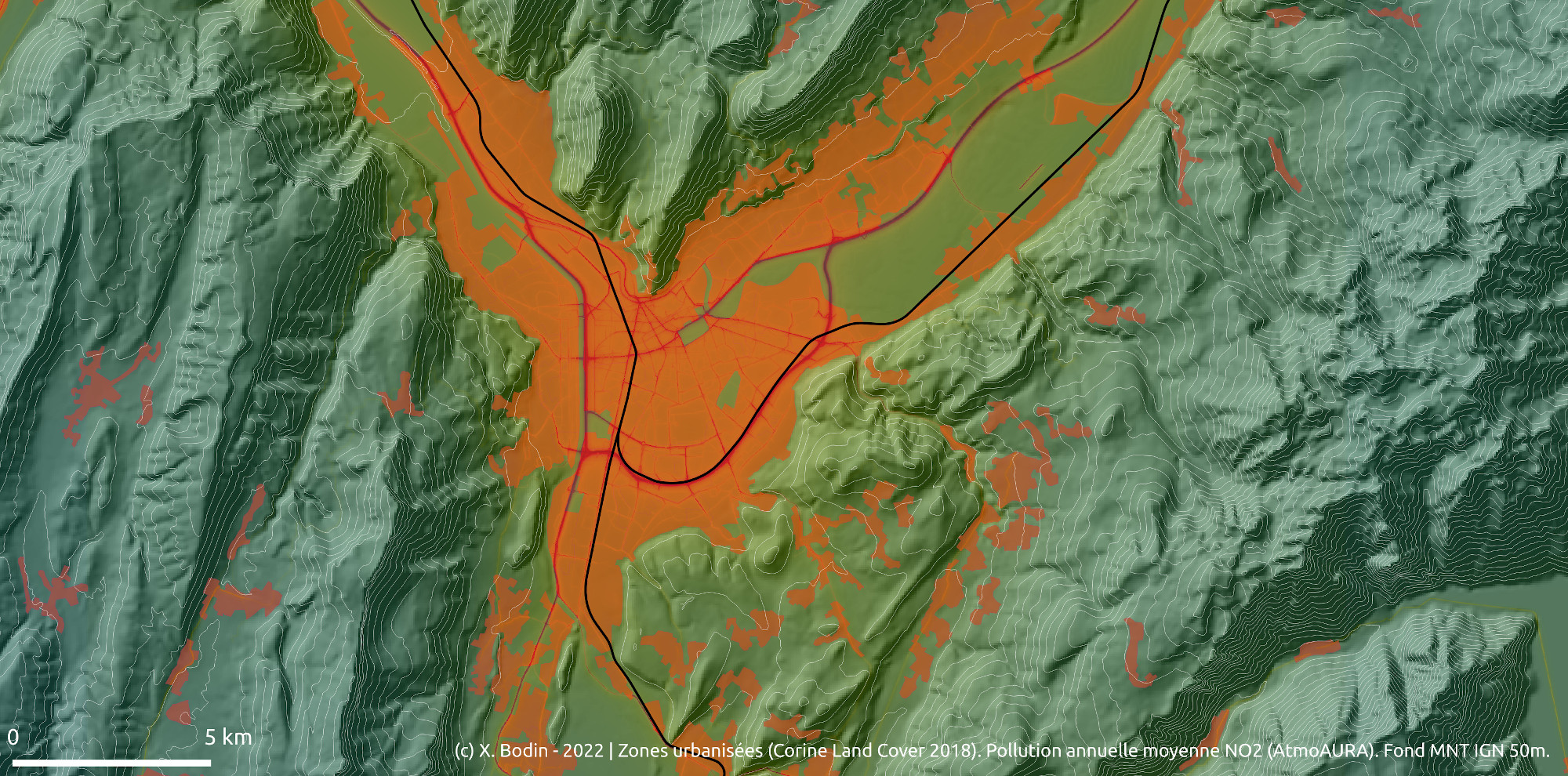 zones artificialisées à Grenoble